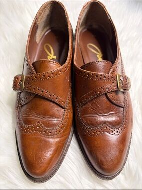 JULIA Made in Brazil Leather Wingtip Monk Strap Loafers in Tan SIZE 7B